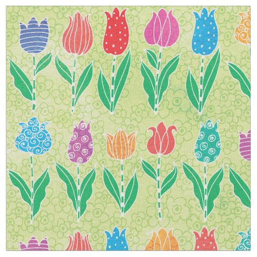 Cute Red Purple Turquoise Tulip Floral Pattern Fabric