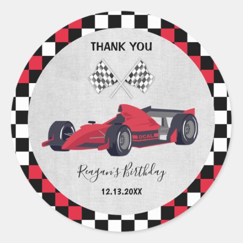 Cute Red Race Car Birthday Classic Round Sticker