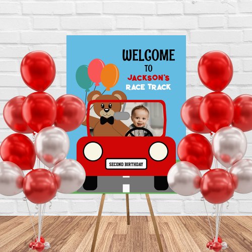 Cute Red Race Car Kids Birthday Photo Foam Board