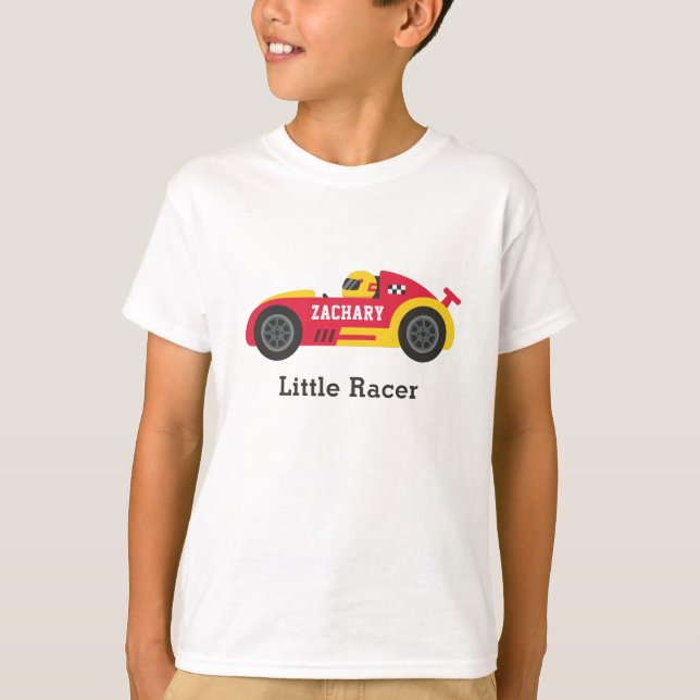 Cute Red Race Car Little Racer Boy Personalized T-Shirt (Front)