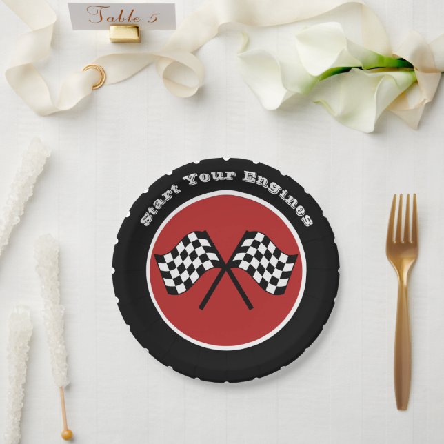 Cute Red Race Party Tire Paper Plates (Wedding)