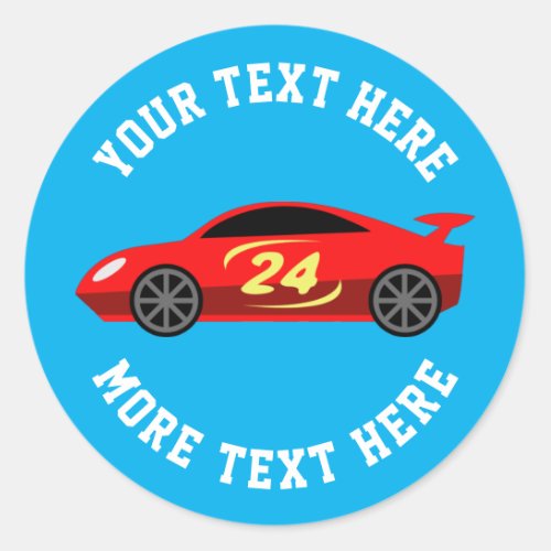 Cute red racecar kids auto racing design custom classic round sticker