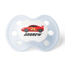 Cute red racecar pacifier gift for new baby boy