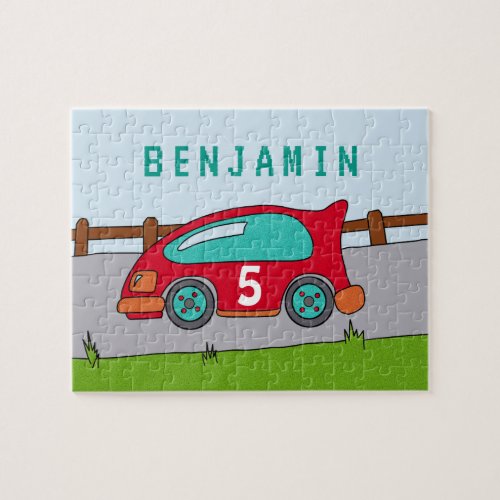 Cute Red Racing Car Children Puzzle with Name - Cute Red Racing Car Children Puzzle with Name. This cute puzzle for children comes with a simple red racing car, driving on a road. The puzzle has a child`s name and the age on the car. Personalize it with your name and age.
It`s a perfect birthday present for a birthday boy or a girl.