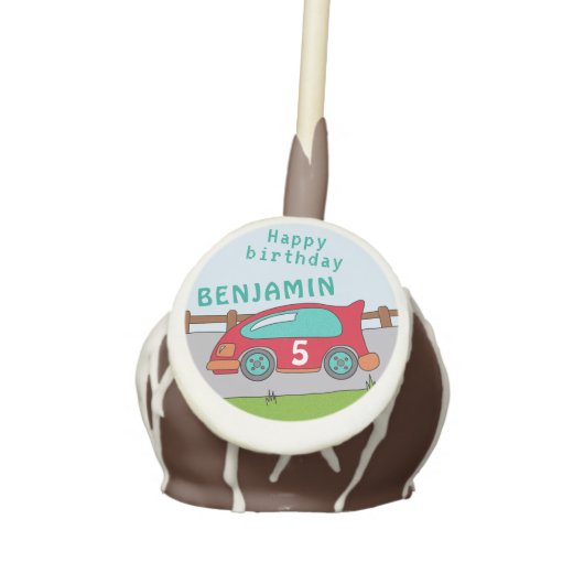 Cute Red Racing Car Kids Birthday Party Cake Pops (Front)