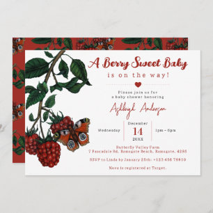 Cute Red Raspberry Berry Sweet Baby Shower Invitation