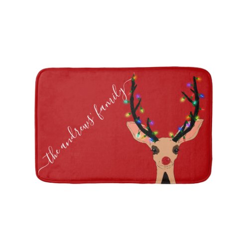 Cute Red Reindeer Deer Glowing Christmas Lights Bath Mat