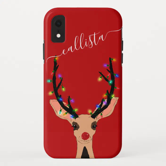 Christmas gift idea hand painted cute Reindeer phone case Customizable phone case Handmade Christmas reindeer iPhone 13 case