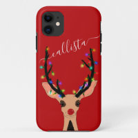Cute Red Reindeer Deer Glowing Christmas Lights