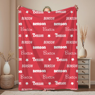 Cute red repeating name personalized fleece blanket