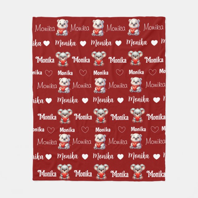 Cute Red Repeating Name personalized girly  Fleece Blanket (Front)