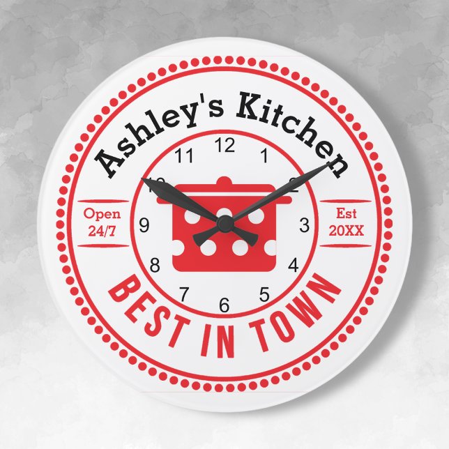 Cute Red Retro Cook Pot Kitchen Clock (Creator Uploaded)