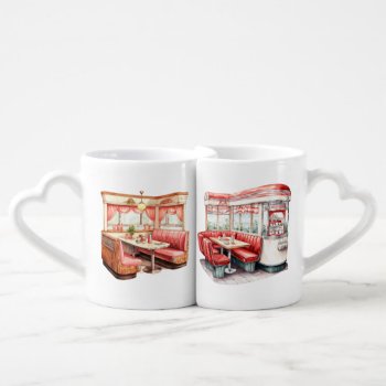 Cute Red Retro Diner Restaurant Tables Coffee Mug Set by JLBIMAGES at Zazzle