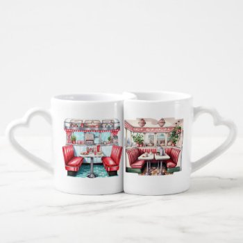 Cute Red Retro Diner Restaurant Tables Coffee Mug Set by JLBIMAGES at Zazzle