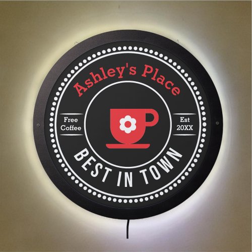 Cute Red Retro Kitchen Coffee Cup LED Sign