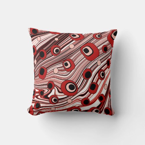 Cute Red Retro Style Wavy Pattern Throw Pillow