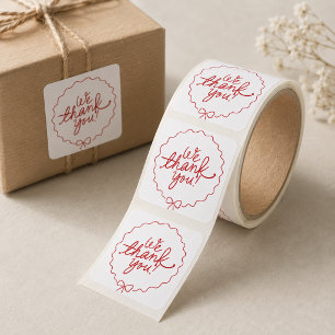Cute Red Ribbon Bow We Thank You Square Sticker -