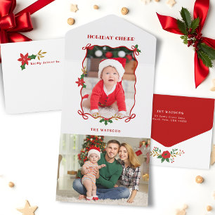 Cute Red Ribbons and Bows 1 Photo All In One Invitation