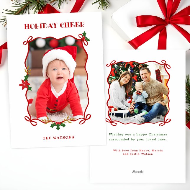 Cute Red Ribbons and Bows 1 Photo Holiday Card (Creator Uploaded)