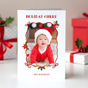 Cute Red Ribbons and Bows 1 Photo Holiday Card