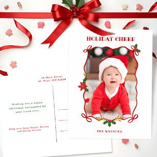 Cute Red Ribbons and Bows 1 Photo Holiday Postcard