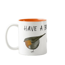 Cute red robin bird coffee mug illustration