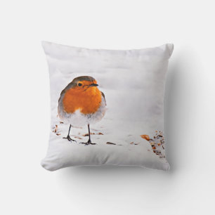 Cute red robin bird snow winter animal wildlife throw pillow