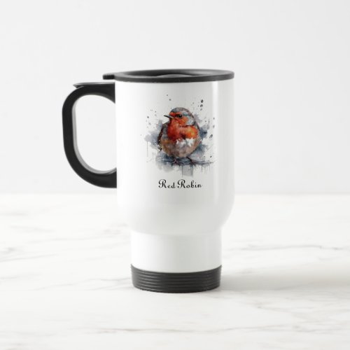 Cute Red Robin in watercolor Travel Mug