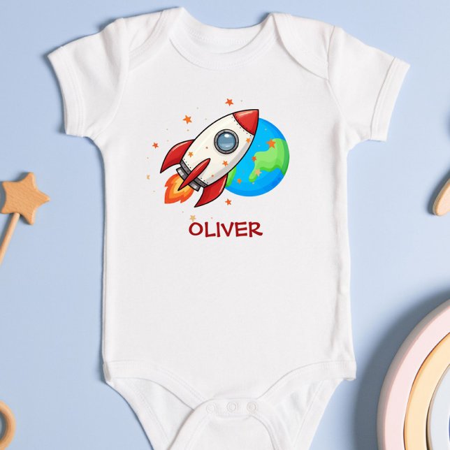 Cute Red Rocket in Space Baby Bodysuit (Creator Uploaded)