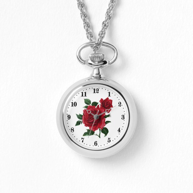 Cute red rose flower lovers watch (Front)