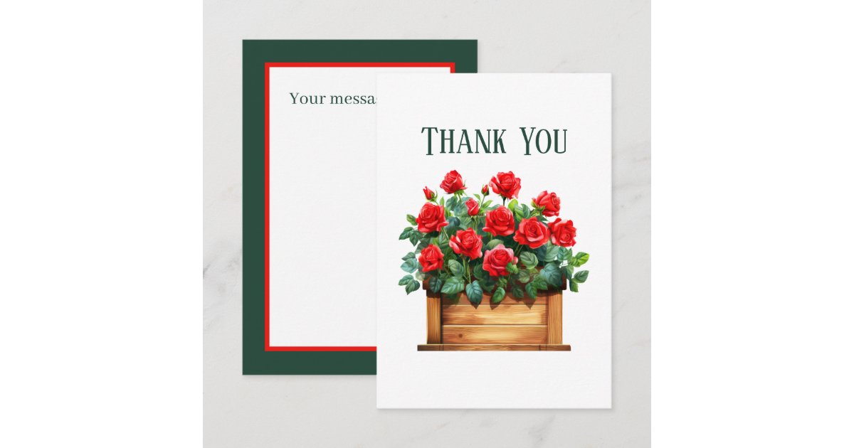Cute red roses ad message thank you card | Zazzle