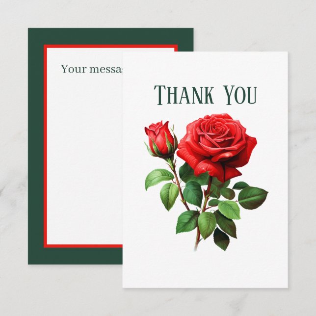 Cute red roses add message  thank you card (Front/Back)