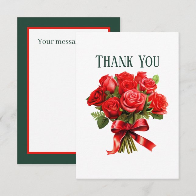 Cute red roses add message  thank you card (Front/Back)