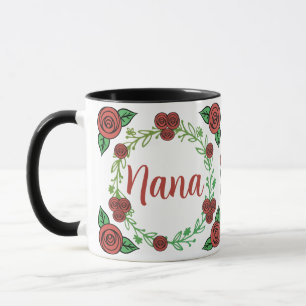 Cute Red Roses Floral Wreath Nana Mug