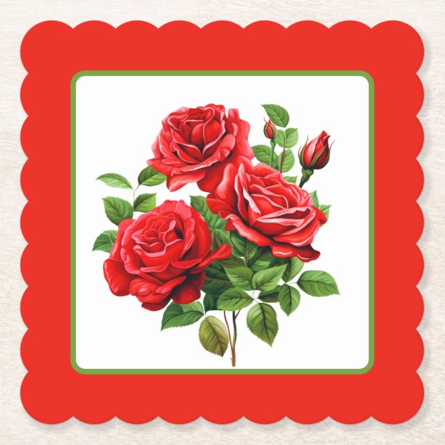 Cute red roses Garden party Paper Coaster (Front)
