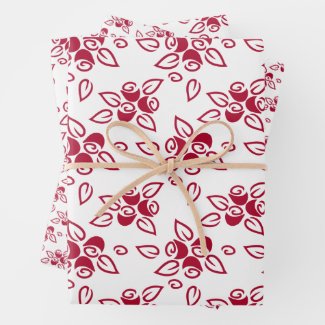 Cute Red Roses Motif Pattern Wrapping Paper Sheets