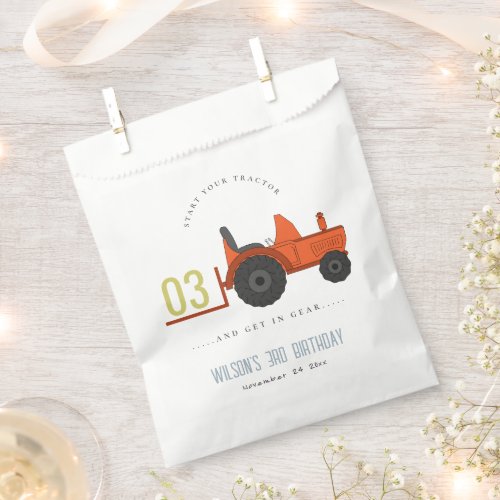 Cute Red Rust Farm Tractor Kids Any Age Birthday Favor Bag