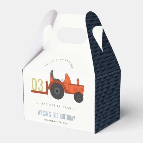 Cute Red Rust Farm Tractor Kids Any Age Birthday Favor Boxes