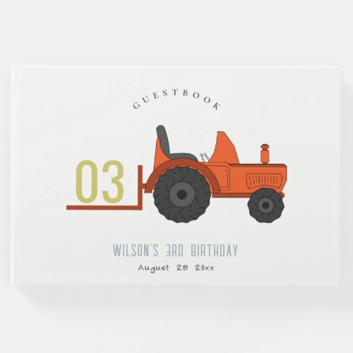 Cute Red Rust Farm Tractor Kids Any Age Birthday Guest Book