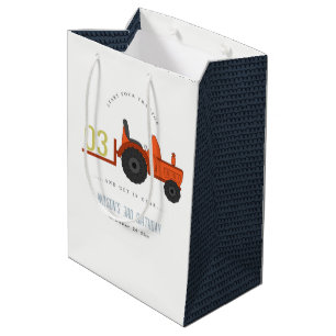 Cute Red Rust Farm Tractor Kids Any Age Birthday Medium Gift Bag