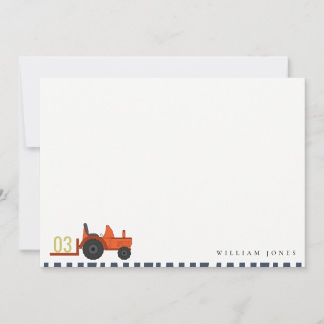 Cute Red Rust Farm Tractor Kids Any Age Birthday Note Card (Front)