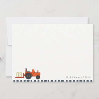 Cute Red Rust Farm Tractor Kids Any Age Birthday Note Card