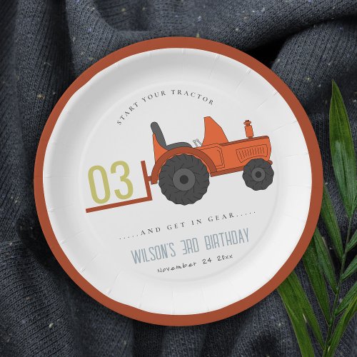 Cute Red Rust Farm Tractor Kids Any Age Birthday Paper Plates