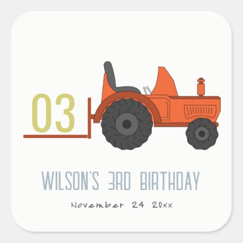 Cute Red Rust Farm Tractor Kids Any Age Birthday Square Sticker