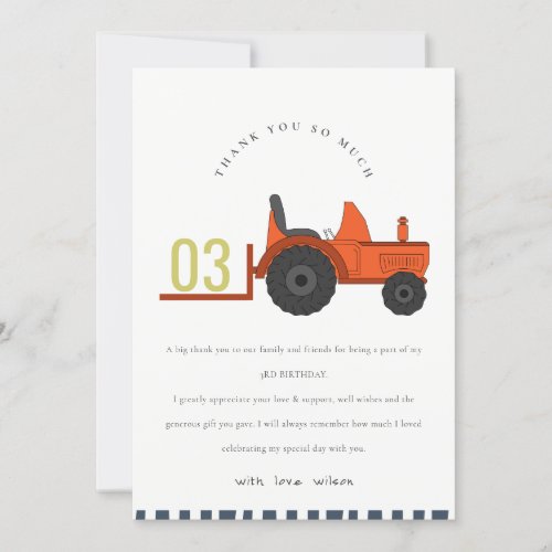 Cute Red Rust Farm Tractor Kids Any Age Birthday Thank You Card
