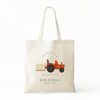 Cute Red Rust Farm Tractor Kids Any Age Birthday Tote Bag