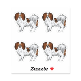 Cute Red Sable Phalène Dog Cartoon Illustrations Sticker