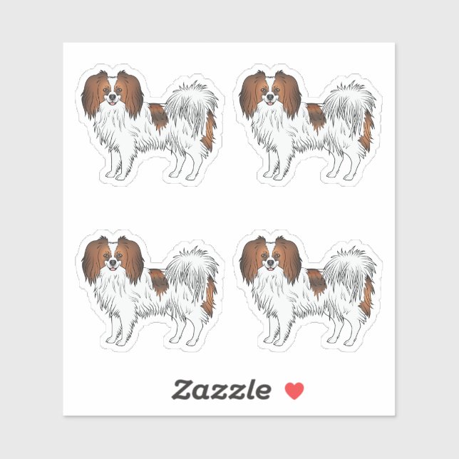 Cute Red Sable Phalène Dog Cartoon Illustrations Sticker (Sheet)