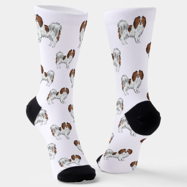 Cute Red Sable Phalène Dog Pattern Dog Lover Socks (Angled)