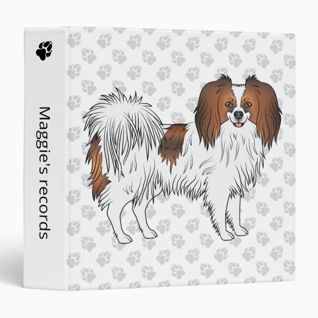 Cute Red Sable Phalène Dog With Gray Paw Pattern 3 Ring Binder (Front/Spine)